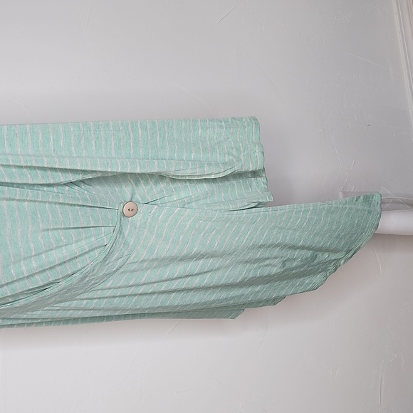 Soft Surroundings Size L Turquoise and gray stripe faux wrap long sleeve top. - Picture 2 of 9